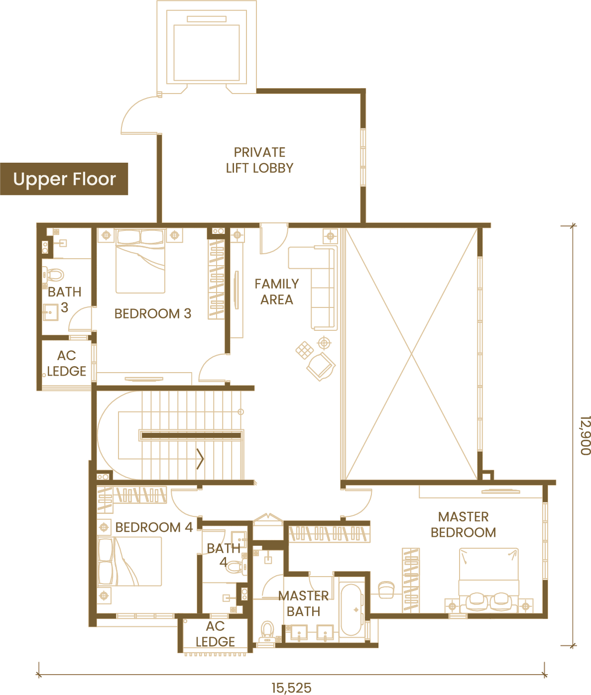 Type F1 upper floor plan